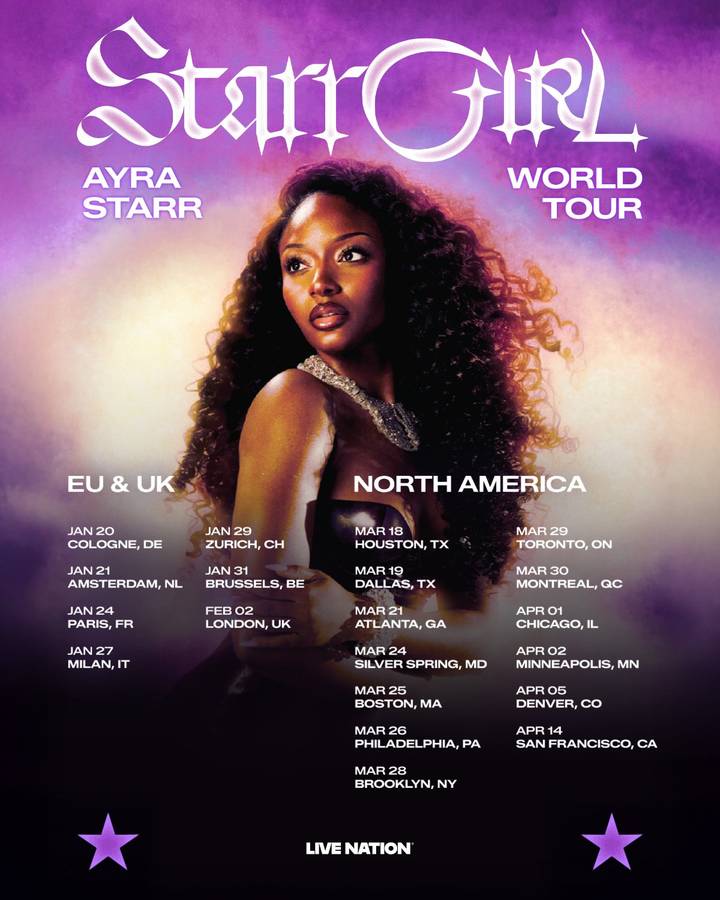 Ayra Starr tour poster